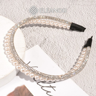 Băng đô cài tóc nữ Eleanor Accessories viền đôi đính đá ngọc trai nhân tạo phụ kiện tóc bờm tóc 4045