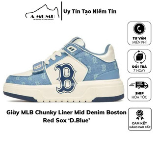 Giày mlb chunky liner mid denim boston red sox d.blue - fullbox bản cao cấp | mono liner b xanh
