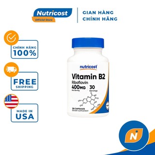Nutricost Vitamin B2 Riboflavin 400mg 30 Viên Nhộng Hỗ Trợ Qúa Trình Trao Đổi Chất