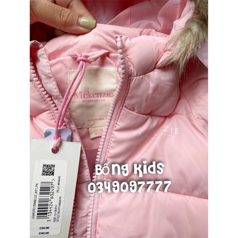 Áo Phao Bé Gái Túi Nắp Mềm Nhẹ Hồng McKenzie