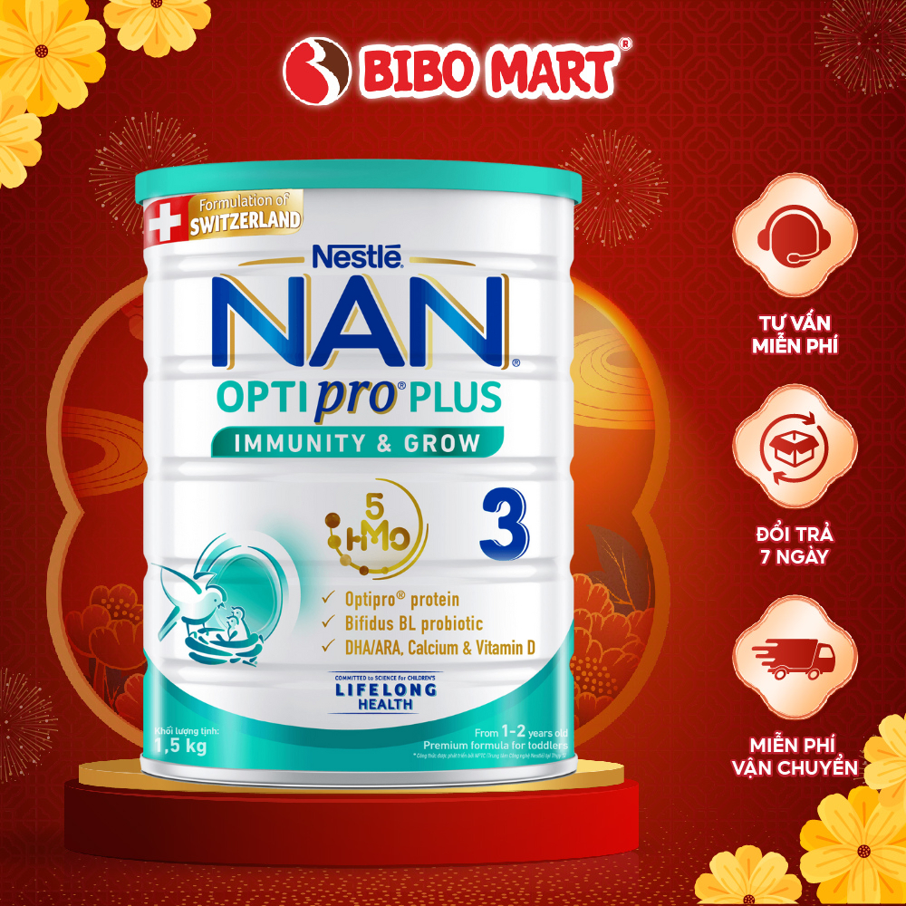 Sữa Bột Nestlé NAN OPTIPRO PLUS Từ Thụy Sĩ Kết Hợp Của Phúc Lợi 5HMO Và Vitamin Khoáng Chất Số 3 Từ 1 2 Tuổi 1500g - Bib