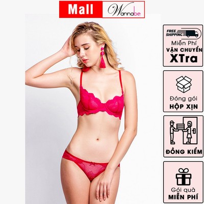 Nội y đồng bộ WANNABE bộ nội y sexy áo ngực không mút cúp ren mỏng gợi cảm phối cùng quần lót AN317