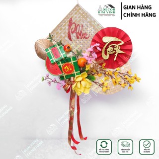 Mẹt hoa tết met06 mẹt quạt đỏ tết 40cm decor kim vinh kèm đèn, mẹt hoa trang trí tết xuân