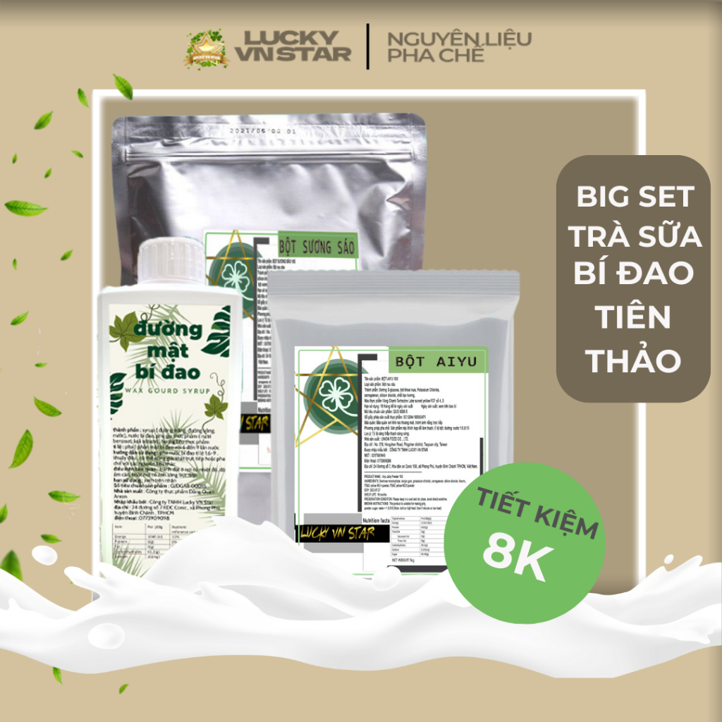 COMBO Nguyên Liệu Trà Sữa Giá Sỉ Nước Cốt Bí Đao Đài Loan + Bột Thạch Sương Sáo + Bột Thạch AIYU