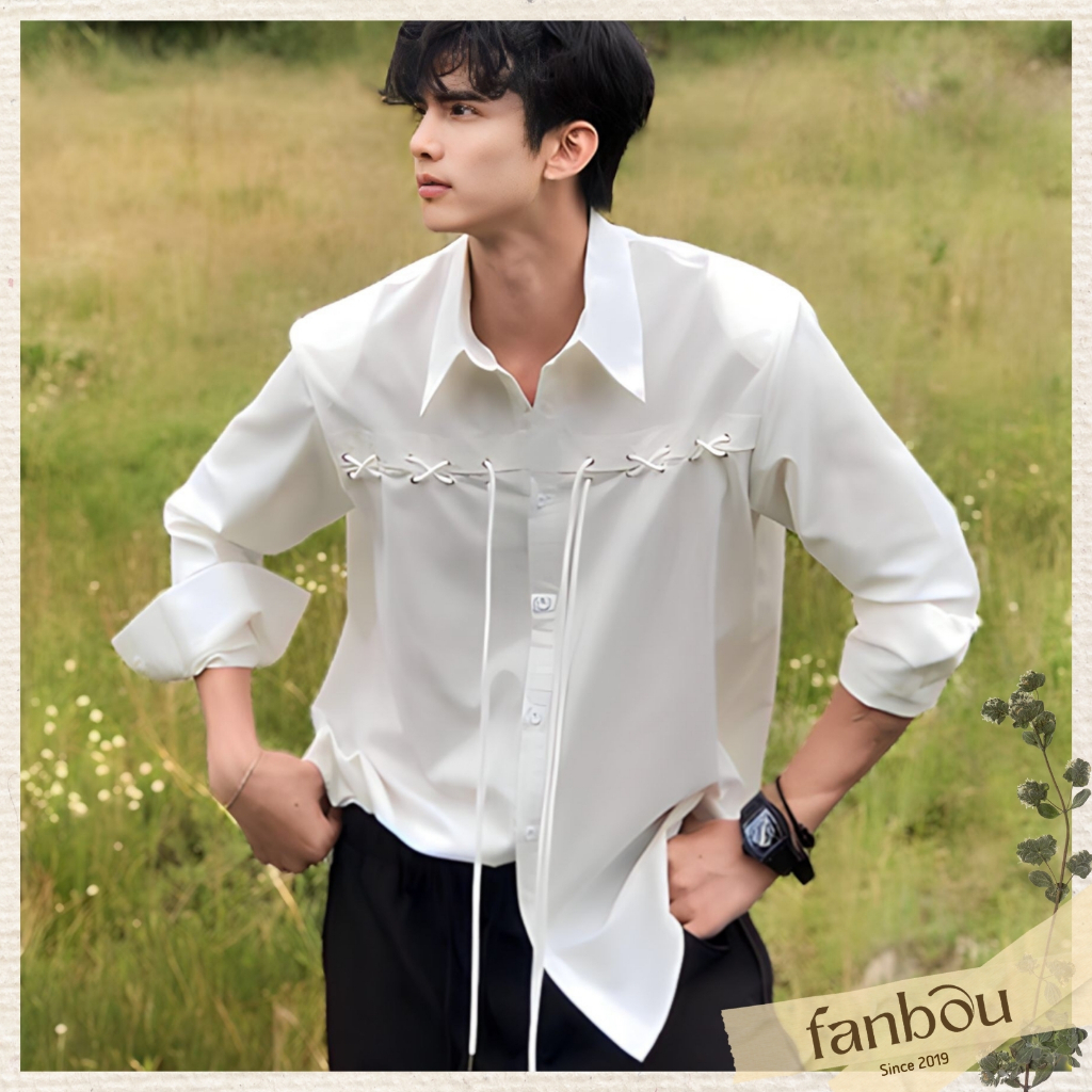 Áo Sơmi Nam Ngực Ráp Kết Dây Tay Dài - FAN023 - FANBOU