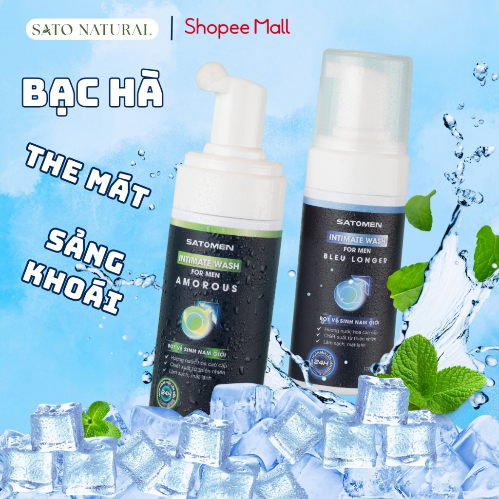 Bọt Vệ Sinh Nam Giới SATOMEN Chai 120ml, Hương Thơm Cuốn Hút Nam Tính, Ngăn Mùi 24h Hỗ Trợ Hạt Ngọc.