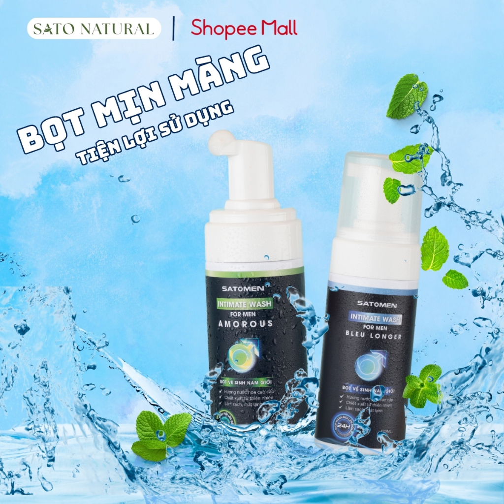 Bọt Vệ Sinh Nam Giới SATOMEN Chai 120ml, Hương Thơm Cuốn Hút Nam Tính, Ngăn Mùi 24h Hỗ Trợ Hạt Ngọc.
