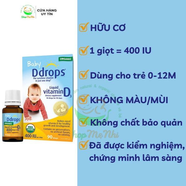 Vitamin D3 hữu cơ cho trẻ sơ sinh Mommys Bliss Organic D3 Drops.