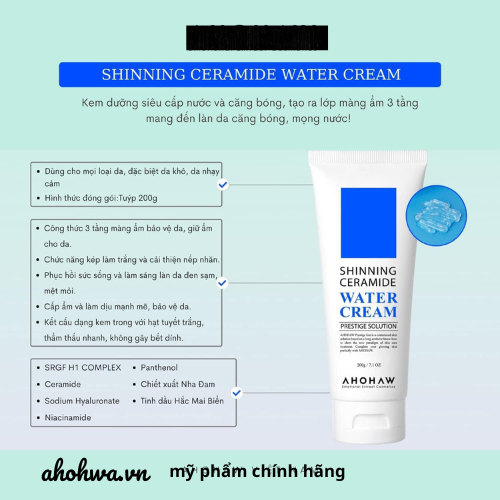 Kem dưỡng cấp nước căng bóng da AHOHAW SHINNING CEREAMIDE Chính hãng