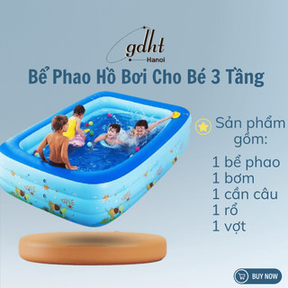 Bể phao bơi Hồ bơi cho bé - Bể bơi thành cao 3 tầng hình chữ nhật kích thước 1m3 , 1m5