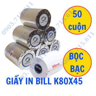 (50 Cuộn) Giấy in Hóa Đơn K80 - Ø45 Mực màu đen ( in nhiệt ) cho Máy tính tiền, Máy in Bill