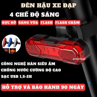 Đèn hậu xe đạp led xe đạp 4 chế độ sáng, đèn hậu nháy cảnh báo xe đạp kèm sạc usb