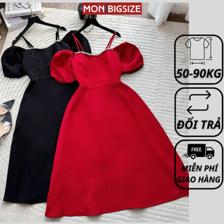 Váy bigsize nữ đầm dự tiệc đi chơi kiểu cổ viền đá thiết kế chất tafta cao cấp MON big size 50 - 90kg