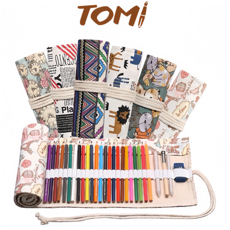 Túi Đựng Bút, Túi Cuộn Bút, Cọ Vẽ TOMI Vải Canvas Dạng Cuộn Nhiều Kích Cỡ Tiện Dụng 005