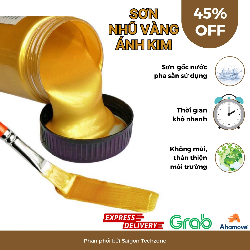 Sơn nhũ vàng ánh kim 24K - 18K cao cấp hệ nước pha sẵn dùng ngay, không mùi, thân thiện môi trường