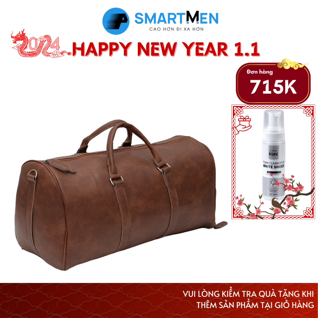 Túi trống du lịch da cao cấp SMARTMEN TDA-01 màu Nâu