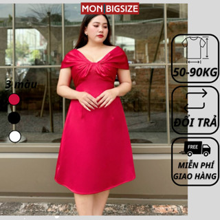 Váy bigsize nữ đầm dự tiệc đi chơi kiểu xoắn nơ ngực thiết kế chất tafta cao cấp MON big size 50 - 90kg