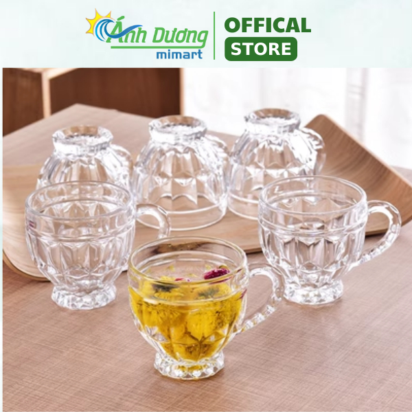 Bộ Cốc Thủy Tinh 6 Chén Có Quai
