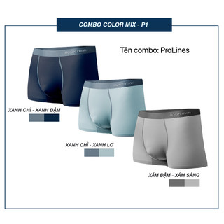 Quần boxer nam prolines cao cấp, combo 3 quần sịp lụa băng phối màu boxerman