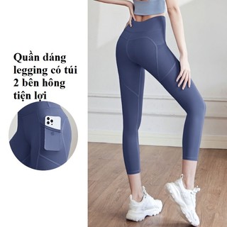 Quần tập gym nữ có túi bên hông đùi, Quần thể thao dáng legging, nâng mông, tôn dáng