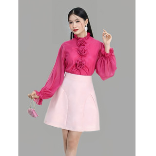 Set váy/ áo hoa nhún bèo tiểu thư - Angle V