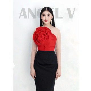 Đầm hoa hồng 3D váy xếp nhún - Angel V
