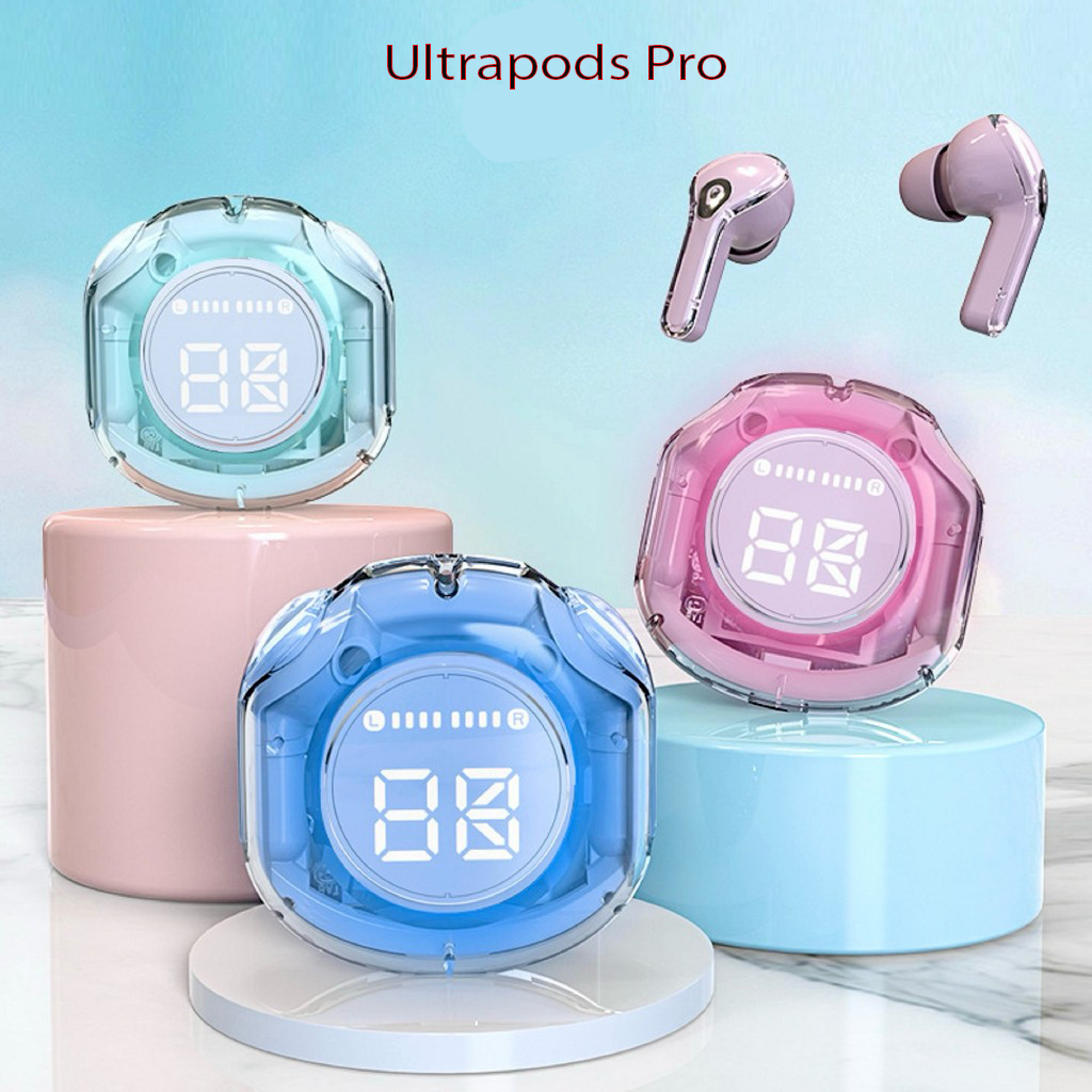 Tai nghe bluetooth không dây gaming Ultrapods Pro cảm ứng vỏ trong suốt có mic đàm thoại âm thanh hifi bass mạnh