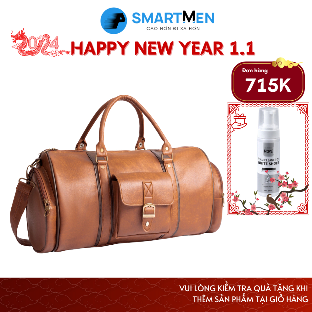 Túi trống du lịch da bò cao cấp SMARTMEN TDA-17 màu Da Bò