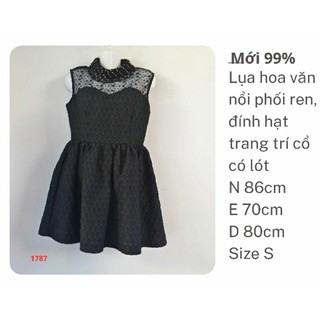 Đầm si, đầm dự tiệc, chất lụa hoa văn nổi phối ren có lót Size S mới 99%