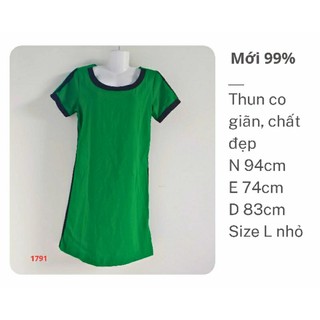 Đầm si, đầm suông màu xanh lá phối đen thun co giãn rất đẹp Size M L nhỏ mới 99%