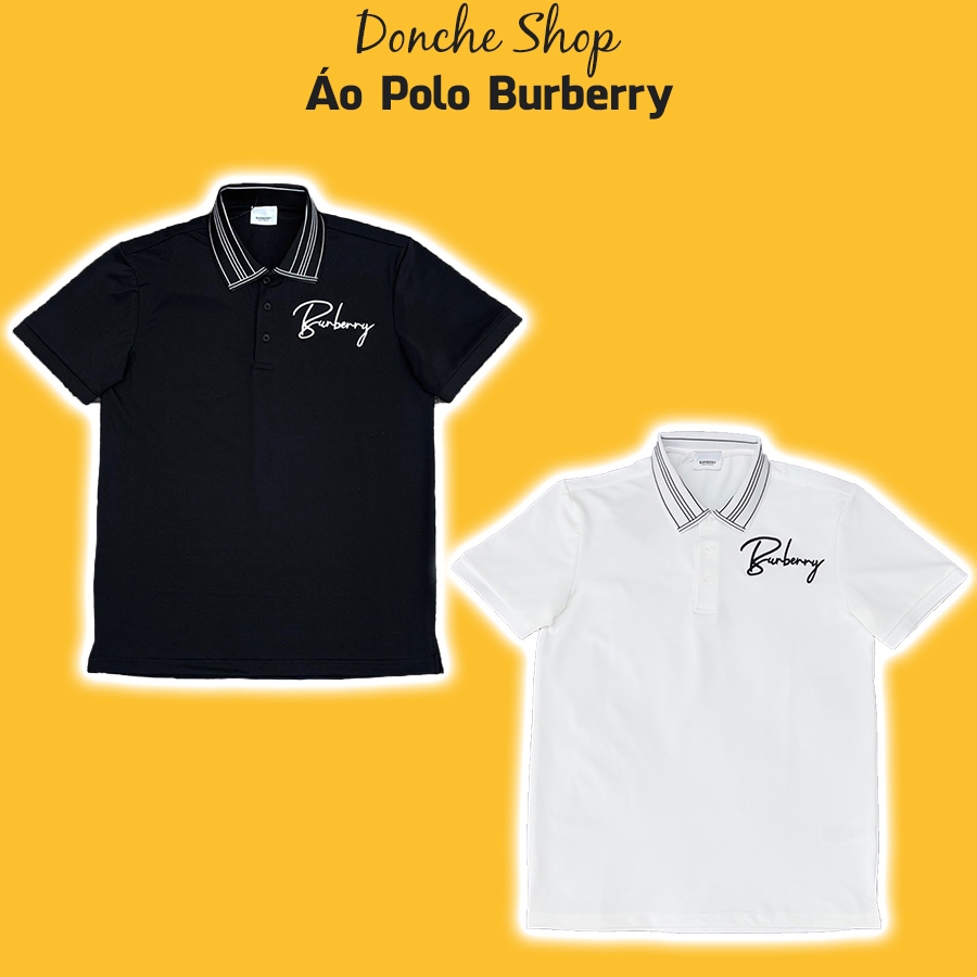 Áo Polo Burberry Thêu Nổi Chữ Cổ Dệt Kẻ Nổi Bật - Áo Polo Nam Nữ BBR Chất Gai Cao Cấp 23071071