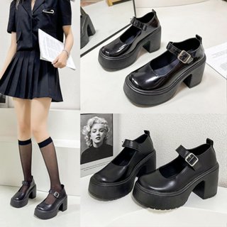 Giày lolita búp bê oxford đốc lười da nữ đế cao 7-9cm quai cài phong cách ulzzang Hàn Quốc