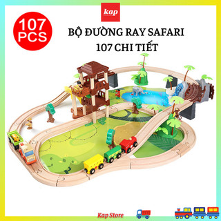 Bộ đường ray xe lửa gỗ 107 chi tiết, mẫu thám hiểm rừng sâu, Jungle Train Set