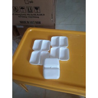 Đĩa chấm nhựa phíp 2 ngăn Việt Nhật 1205, Đĩa chấm đựng nước tương nước sốt, Bát chấm nhựa