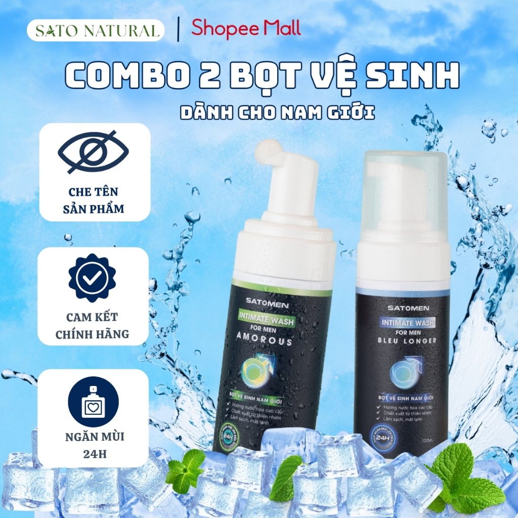 Combo 2 chai Dung dịch vệ sinh nam SATOMEN Chai 120ml, 2 Hương Thơm Cuốn Hút Nam Tính, Khử Mùi 24h