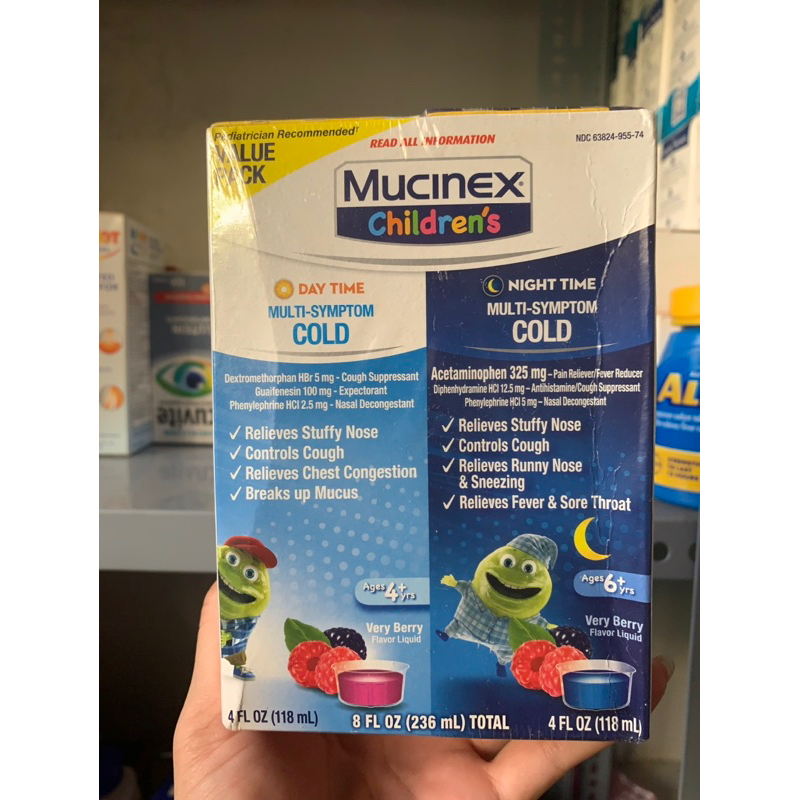 ✈️ Set chai Siro ho cảm trẻ em Mucinex Children's Multi - Symptom Day &amp; Night Cold Mỹ