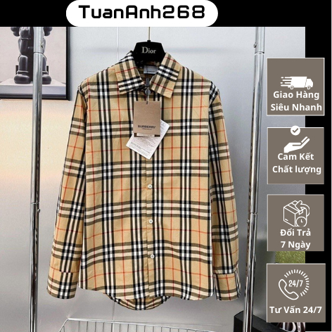 Áo Sơ Mi BURBERRY Nam Nữ Kẻ Caro Trơn Vải Cotton Lụa Mềm Mại Thoáng Mát Cao Cấp