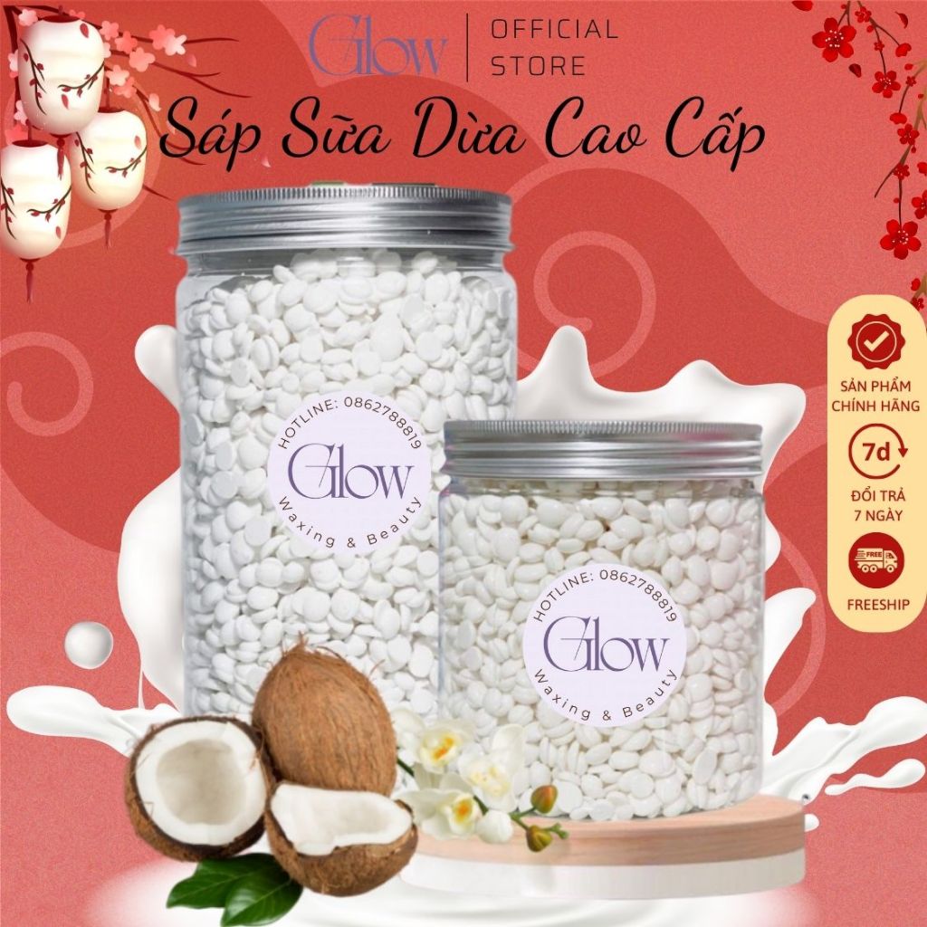 Sáp Wax Lông Nóng Sữa Dừa Cao Cấp GLOWWAXING Siêu Bám Lông Chuyên Wax Bikini, Nách, Body Toàn Thân Tặng Que - CHE TÊN SP