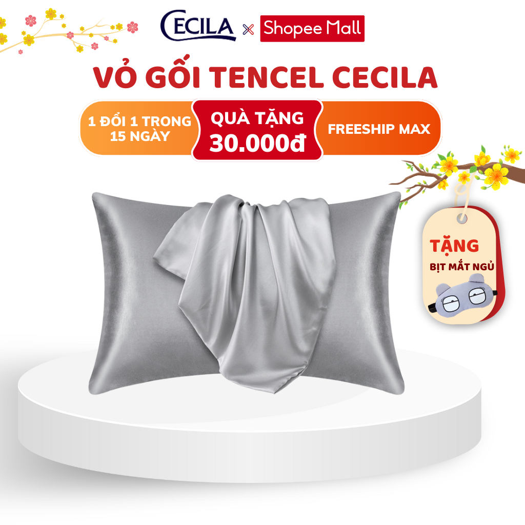 Vỏ gối nằm Cecila vải lụa Tencel cao cấp màu trơn mịn mát và thân thiện cho da 50 x 70 cm