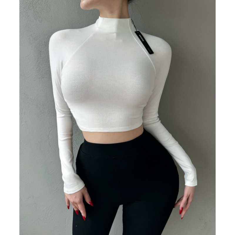 Áo croptop cổ lọ tay dài ANNAKIKI chất liệu cotton ôm sát- A05