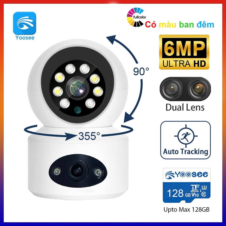 Camera WIFI Yoosee 2 mắt 5.0MP | 1 mắt 3.0MP trong nhà, Quay đêm có màu, Siêu nét Góc Rộng, Đàm thoại, Xoay 355°