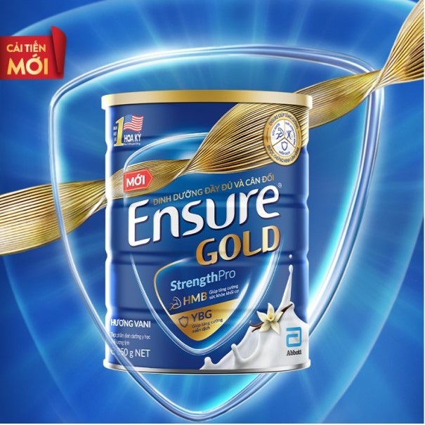 Sữa bột Ensure Gold 850g Hương Vani (HMB+YBG) date 2025