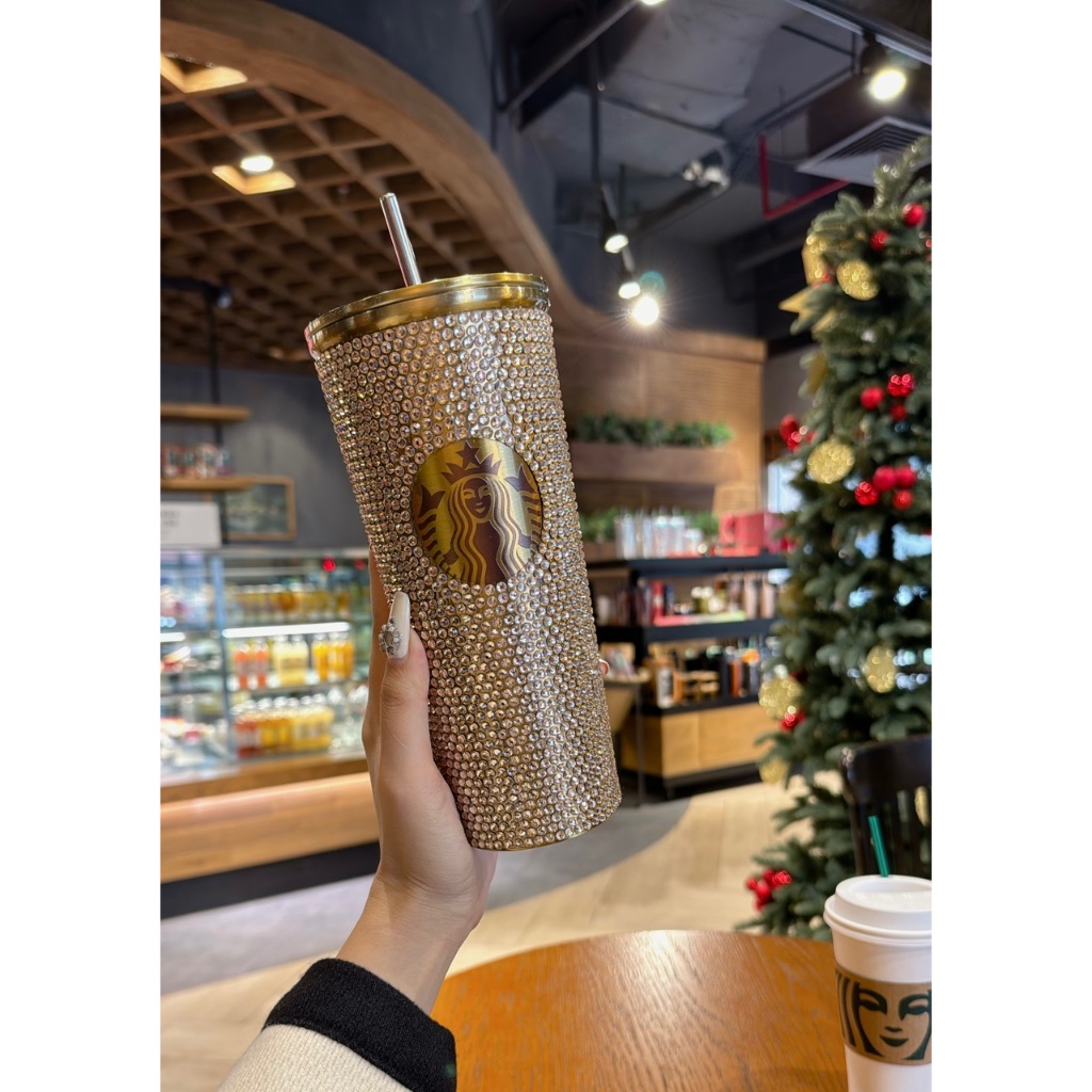 Ly Starbucks Champagne Gold Rhinestone 2023 Holiday Limited Edition