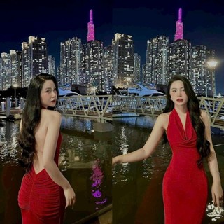 Đầm maxi thun nhũ cổ đổ hở lưng