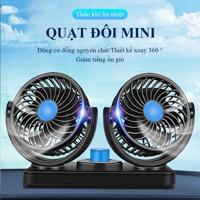 Quạt ô tô mini MYT Quạt máy đôi mini xoay 360 độ tiện ích gió mạnh gắn taplo treo ghế để bàn phù hợp các loại xe