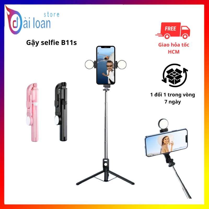 Gậy chụp ảnh, Tripod B11/B11s - Tích hợp 3 chân kèm theo đèn flash mini và remote điều khiển từ xa