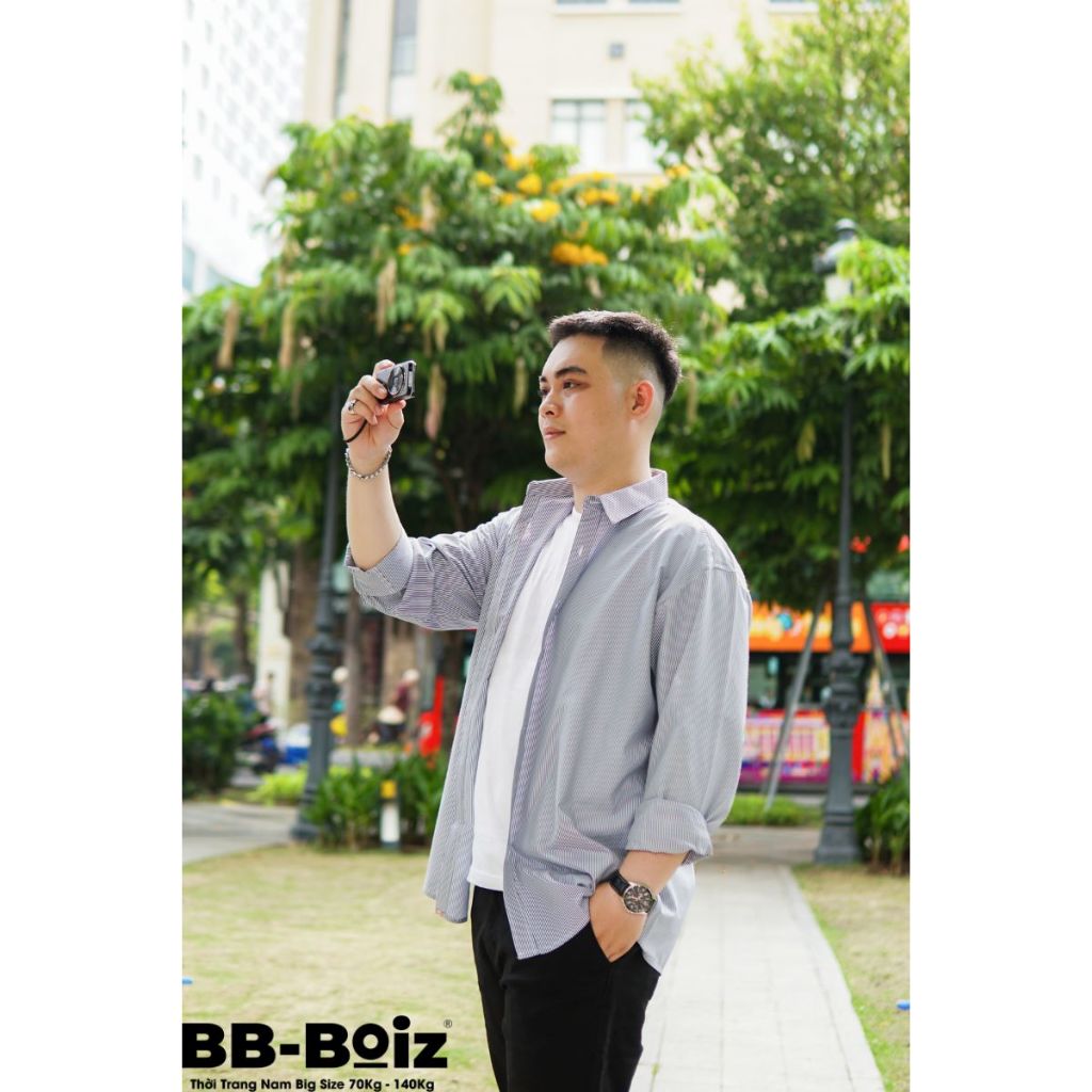 -  - Áo sơ mi nam tay dài sọc nhí form bigsize 80kg - 130kg