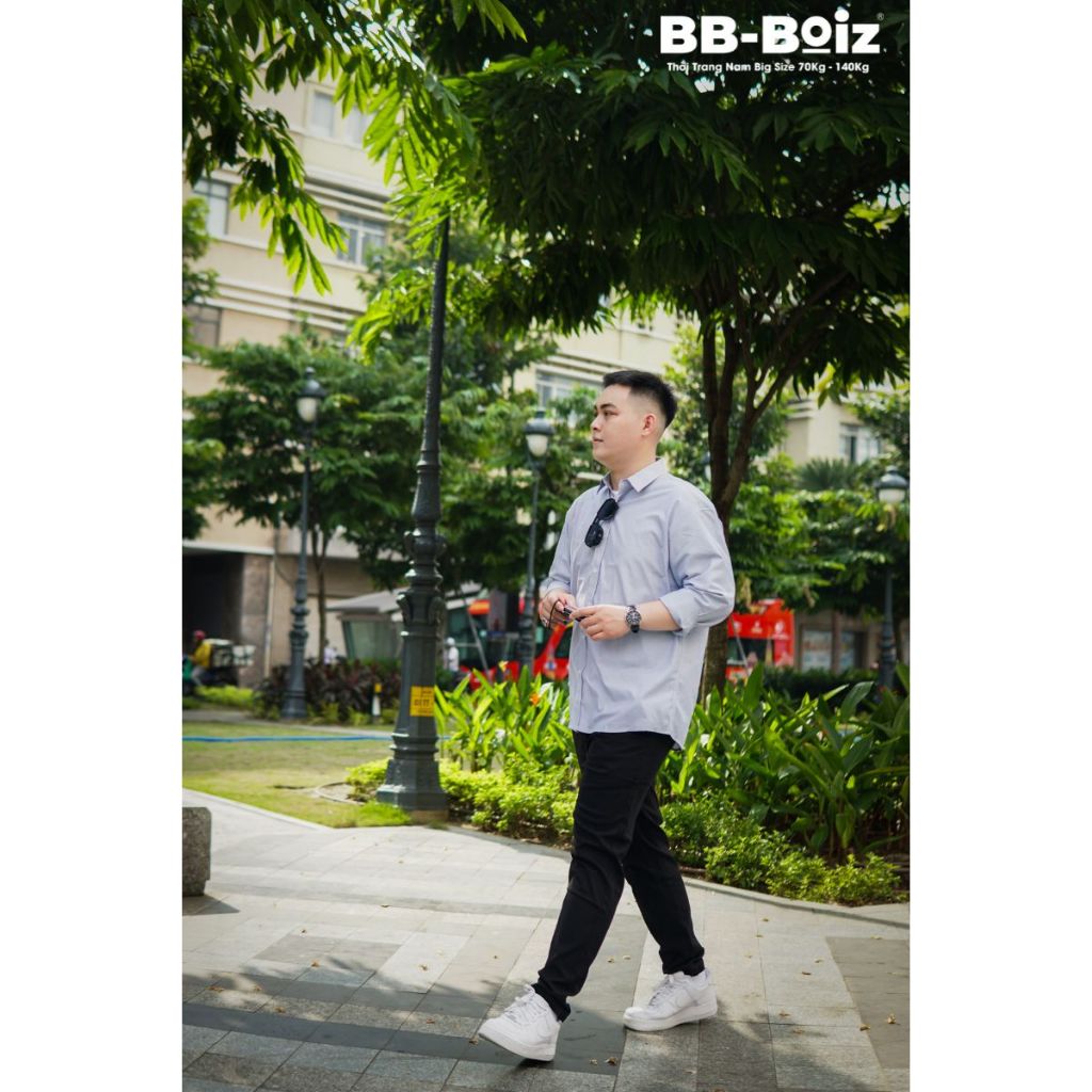 -  - Áo sơ mi nam tay dài sọc nhí form bigsize 80kg - 130kg