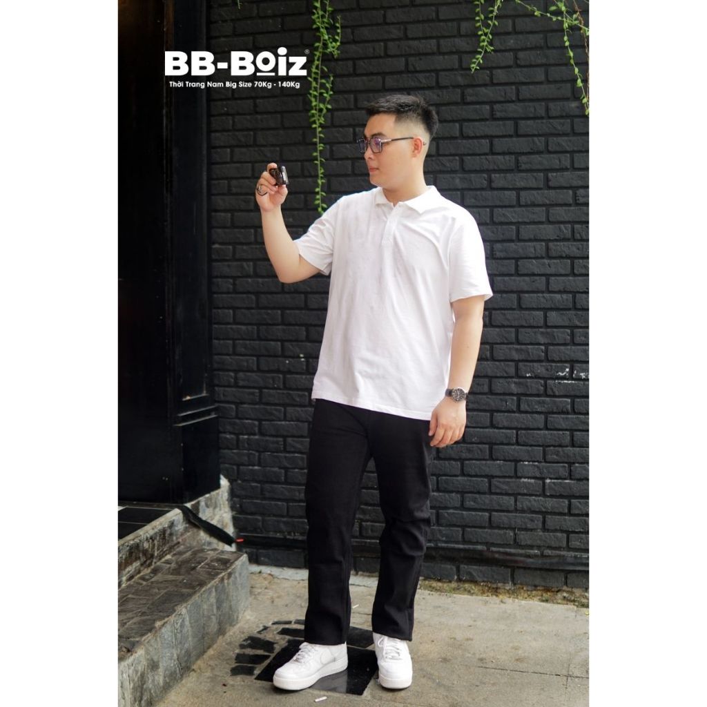 - ÁoThun Polo Nam Trơn Chất Cotton Màu Trắng - Đen Fom Bigsizemen 80 - 130kg