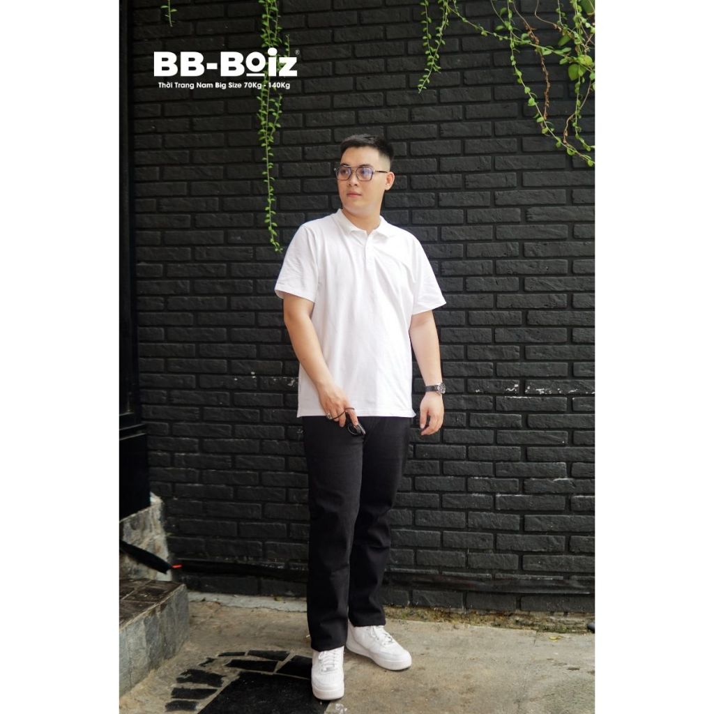 - ÁoThun Polo Nam Trơn Chất Cotton Màu Trắng - Đen Fom Bigsizemen 80 - 130kg